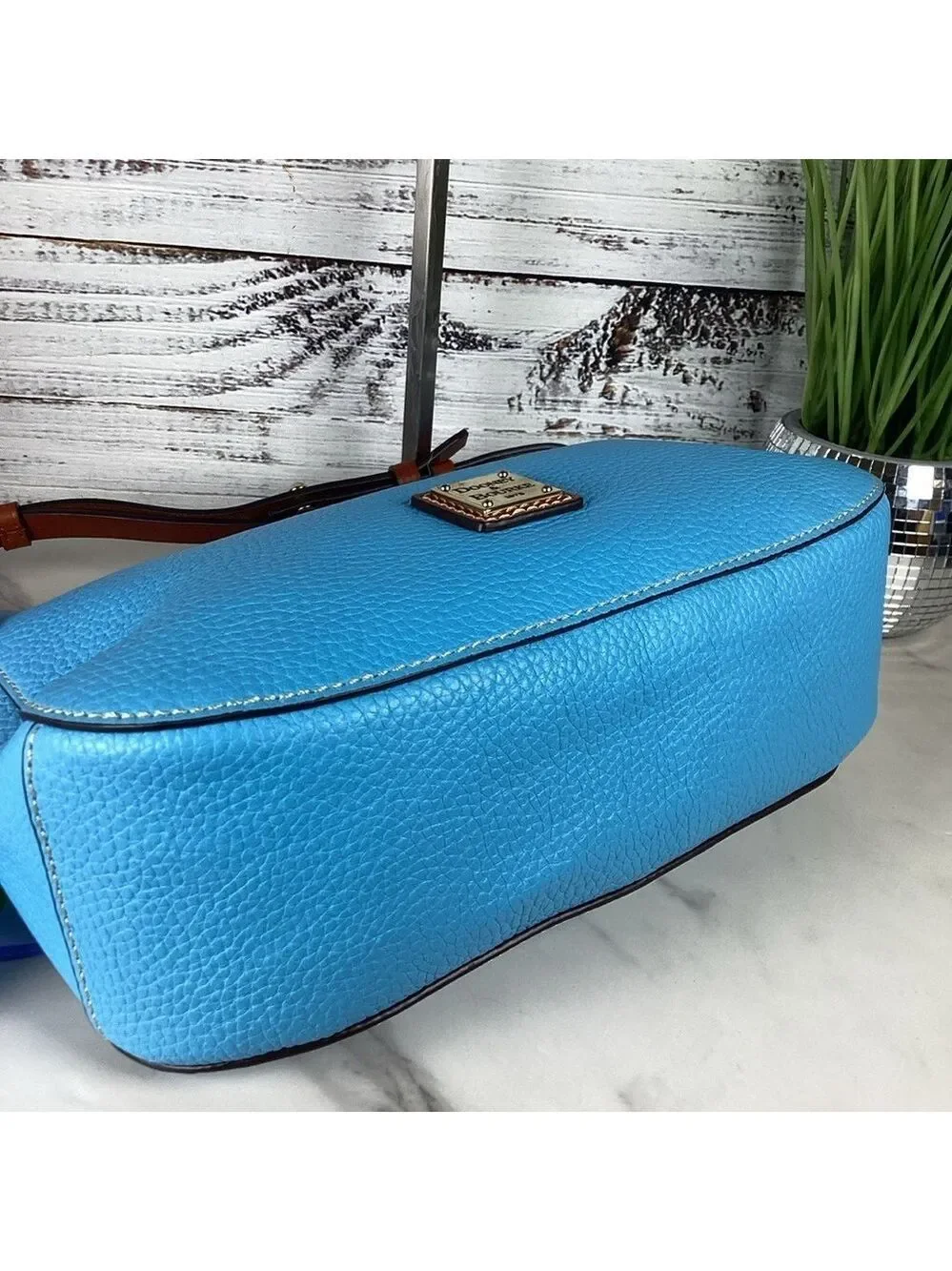 Dooney & Bourke Kiley Aqua Blue Brown Hobo Shoulder Bag Pebble leather Purse guc